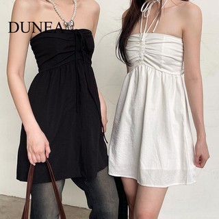 DUNEA Đầm dáng chữ A phối dây rút thiết kế ngọt ngào cho nữ