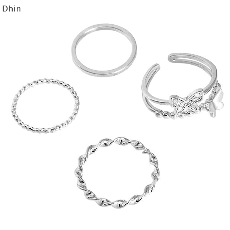 Bộ 3 / 4 Nhẫn Hình Bướm Bằng Kim Loại Có Thể Điều Chỉnh Phong Cách Punk Hiphop