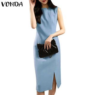 Đầm MIdi Không Tay Cổ Tròn Màu Trơn Phong Cách Hàn Quốc Cho Nữ