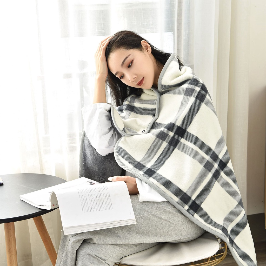 Chăn Choàng Flannel Dày Dặn Có Khóa Cài Tiện Dụng Cho Văn Phòng