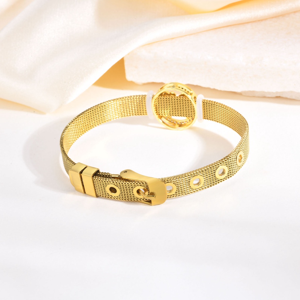 Vòng Tay Mạ Vàng 18K Đính Đá Zircon 8MM Có Thể Điều Chỉnh Kích Thước