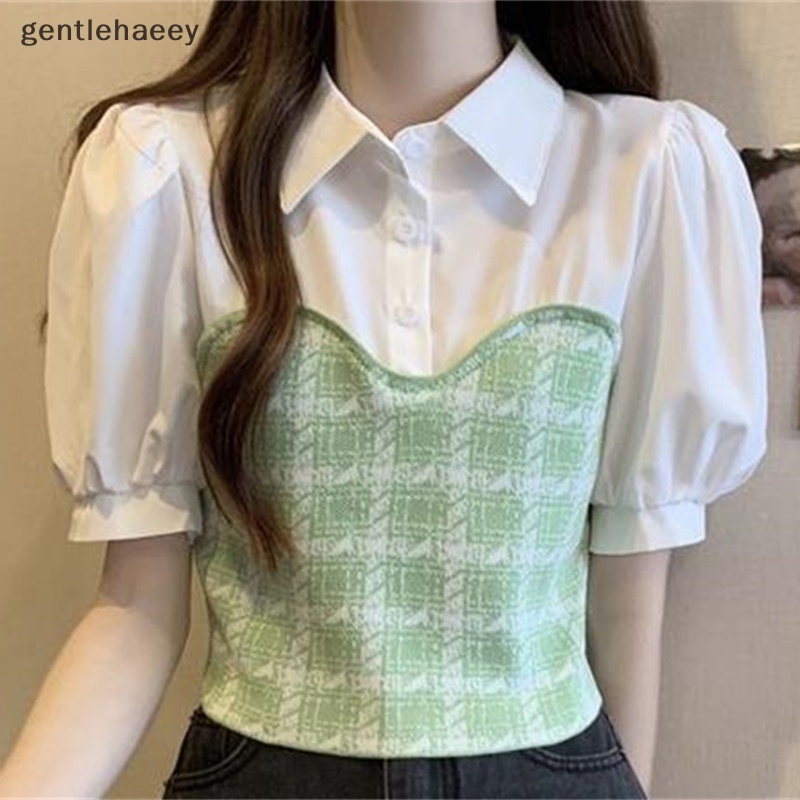 Áo Croptop Dệt Kim Tay Ngắn Cổ Bẻ Thời Trang Mùa Hè Cho Nữ