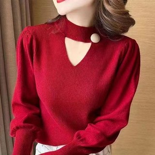 Autumn long-sleeved t-shirt bottoming shirt hollow knitted sweater top women