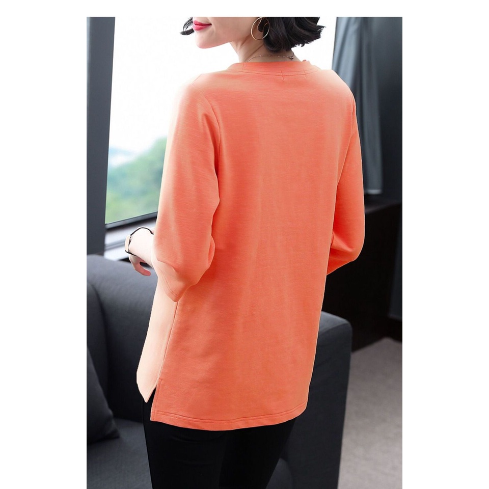 Áo Thun Tay Dài Mùa Thu / Size Lớn Phong Cách Mới / Mặc Cho Phụ Nữ Trung Niên / Dáng Rộng / Dài Tay
