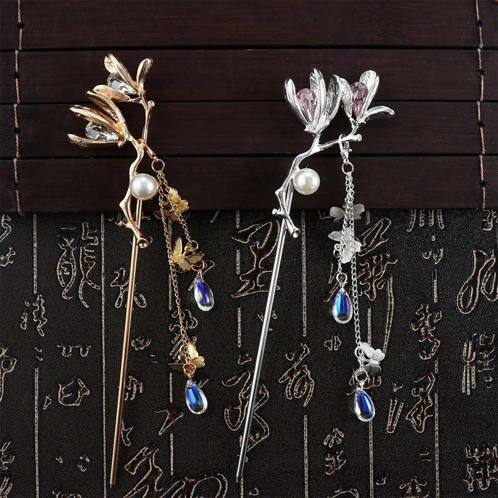 Mxgoods Trâm Cài Tóc Tua Rua Hình Hoa Bướm Phong Cách hanfu Cổ Điển Thời Trang