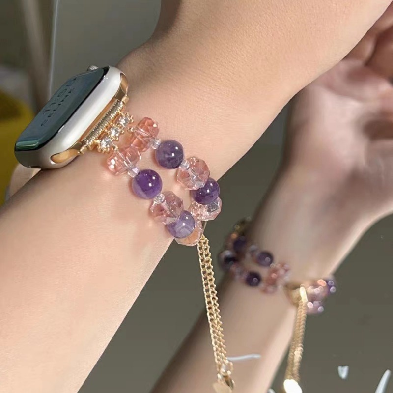 Dây Đeo Đồng Hồ Dạng Chuỗi Hạt Pha Lê Bằng Kim Loại Dành Cho Apple watch 8 7 6 5 4 se 3 44mm 42mm 40mm 38mm 41mm 45mm 49mm