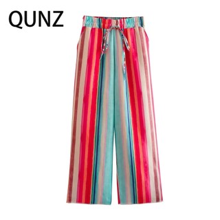 Qunz quần giải trí sọc màu vải lanh 2713