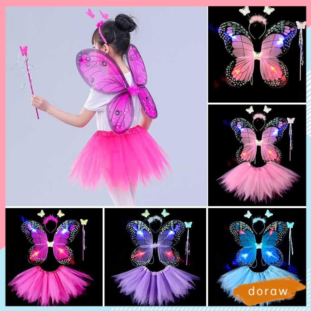 Bộ Trang Phục Hóa Trang Công Chúa Hình Cánh Bướm Có Đèn LED Dễ Thương Cho Bé Gái 2-8 Tuổi