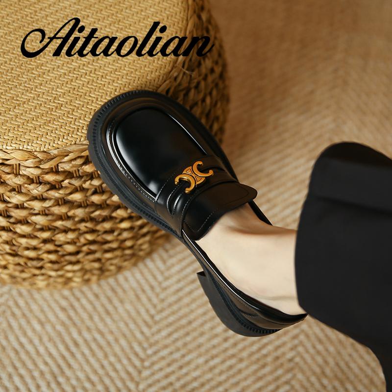 Giày Lười Da Bóng Đế Bằng 6cm Mũi Tròn Thời Trang Retro Anh Quốc Cho Nữ