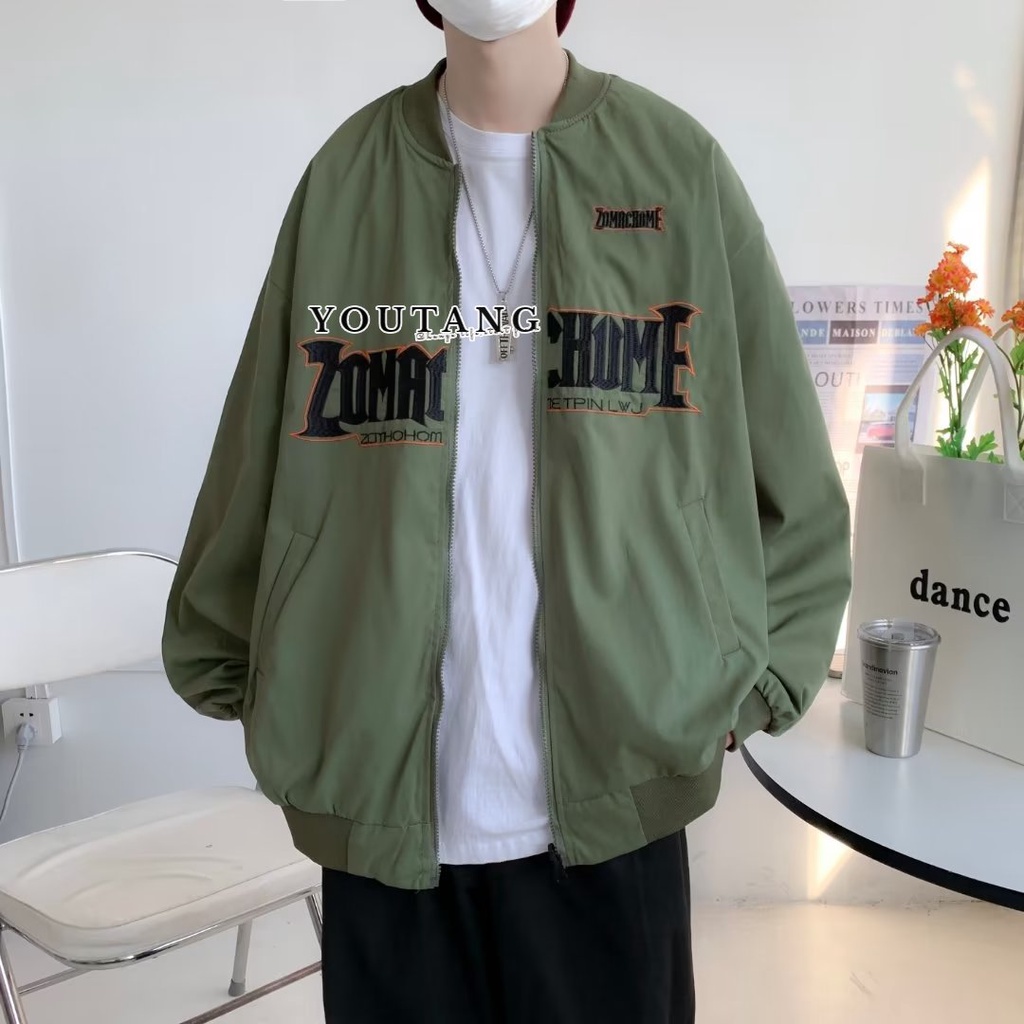 Youtang Áo Khoác Bomber Dáng Rộng Có Thể Đảo Ngược Thêu Thương Hiệu Mới Phong Cách Hip Hop Đường Phố Hip Hop Đường