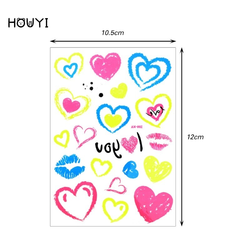 Miếng Dán Hình Xăm Tạm Thời Họa Tiết Trái Tim Phản Quang Độc Đáo