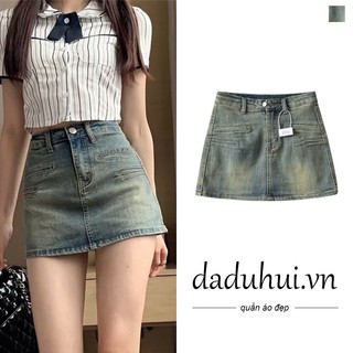 Daduhui New American Ins High Street Retro Denim Skirt Niche High Waist A- line Skirt Large Size Bag Hip Skirt