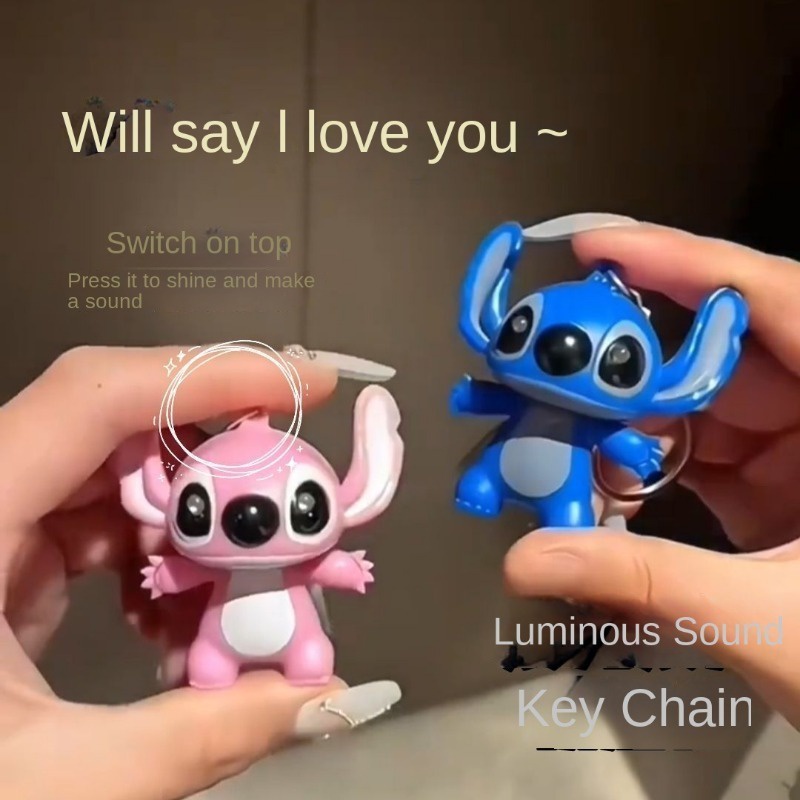 Móc Khóa Hình Búp Bê Stitch Disney Có Đèn Pin LED Và Âm Thanh Dễ Thương