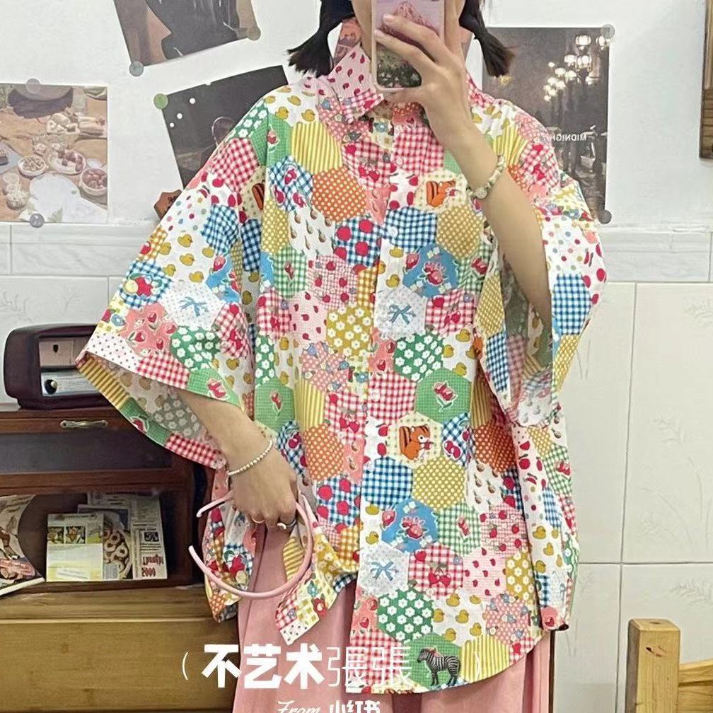 Set Áo Sơ Mi Tay Ngắn Dáng Rộng In Họa Tiết + Quần Legging Phong Cách Hàn Quốc Thời Trang Mùa Hè Cho