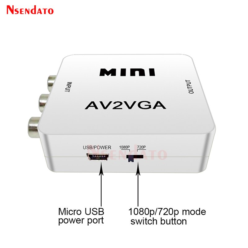 Bộ ChuyểN ĐổI Mini HD AV2VGA AV RCA CVBS Sang VGA 3.5mm Cho PC HDTV