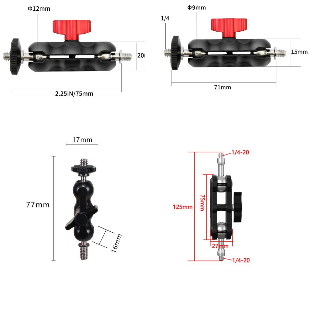 Feichao hợp kim nhôm magic arm dual 1/4 "ball head mount super crab clamp for canon nikon dslr camera màn hình lcd giá đỡ ánh sáng led