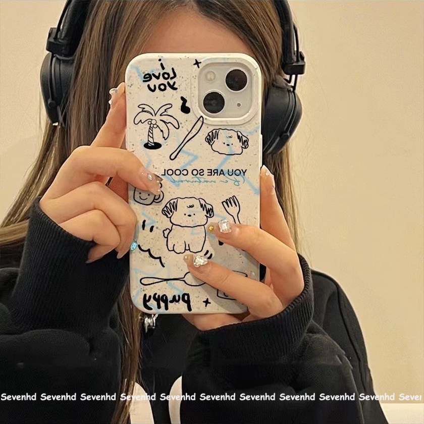Tương thích với iphone 15 14 13 12 11 pro max x xr xs max 8 7 6 6s plus se 2020 frosting degradation phone case ins fashion cartoon line dog soft cover