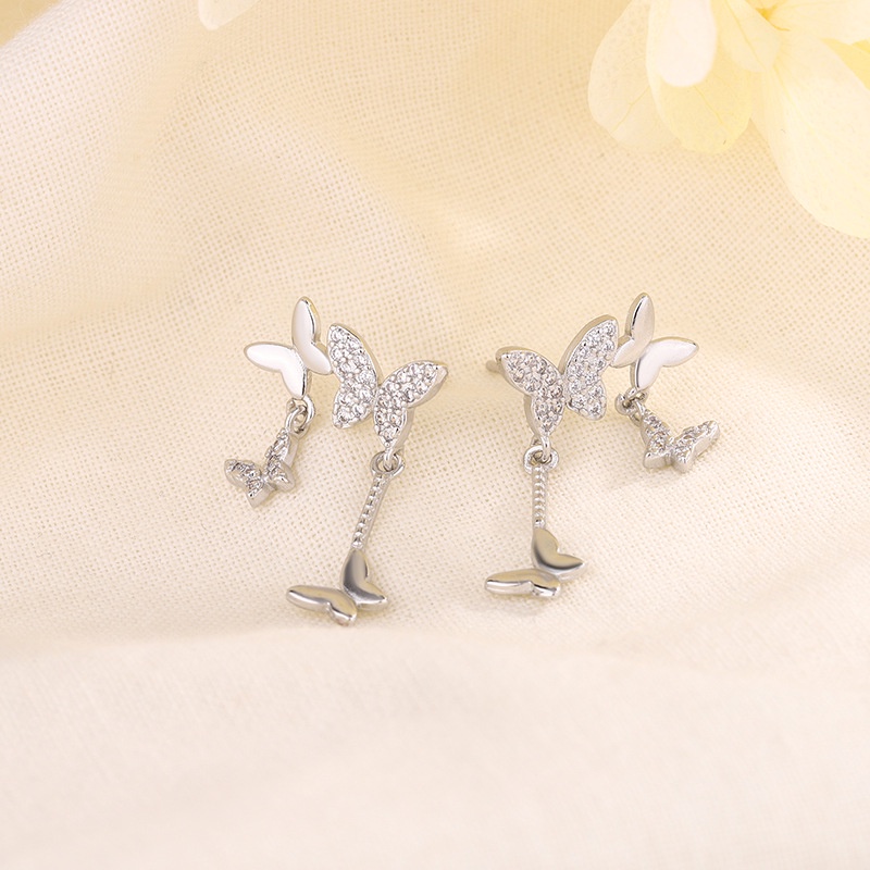 Thời trang bạc màu bướm stud bông tai quyến rũ phụ nữ sáng tạo pha lê tua bông tai trang sức bên