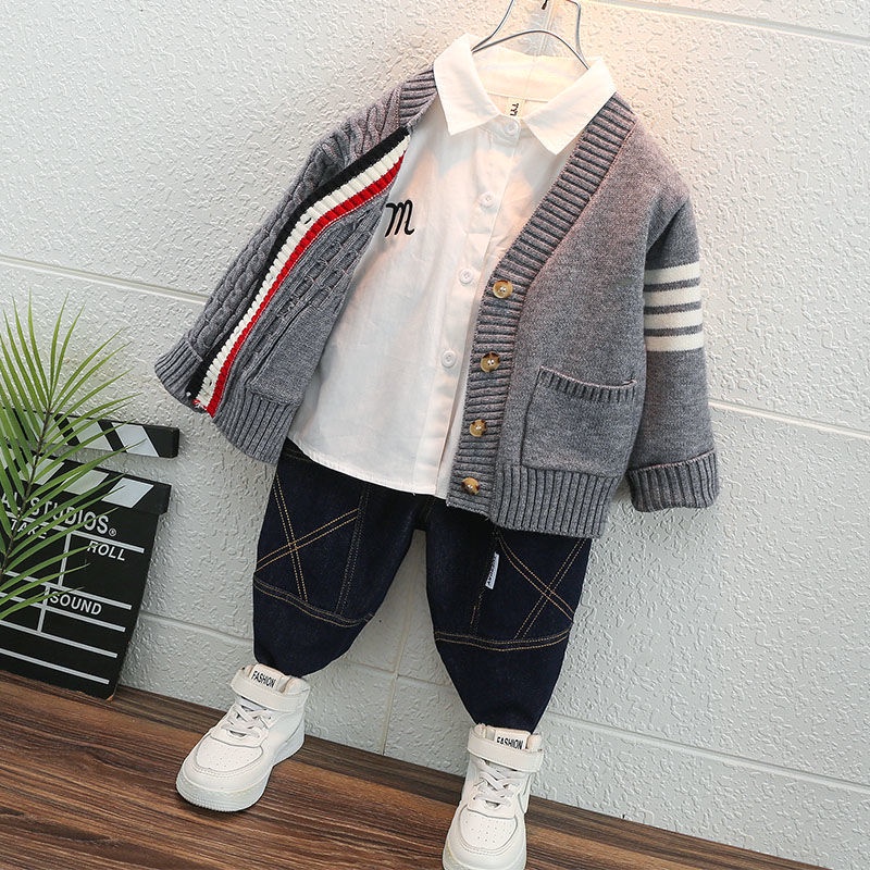 Áo Khoác Len Cardigan Cổ Chữ V Phong Cách Mùa Thu Mới Cho Bé Trai