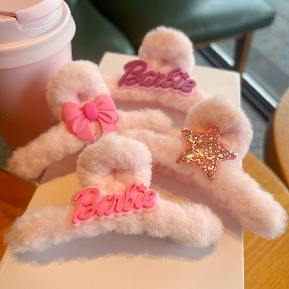 Dyruidoj kẹp chữ barbie, ngôi sao anime barbie kẹp tóc màu hồng, kẹp tóc nơ ngọt ngào kẹp mỏ vịt hàng ngày