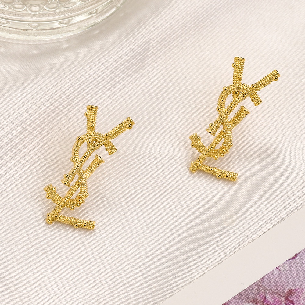 Thời Trang Khuyên Tai Tròn Khắc Chữ ysl Bằng Thép Titan