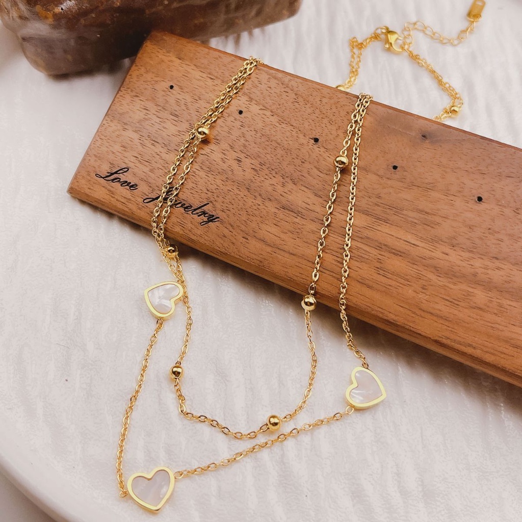 Dây Chuyền Hai Lớp Bằng Thép Titan Mặt Trái Tim Thời Trang