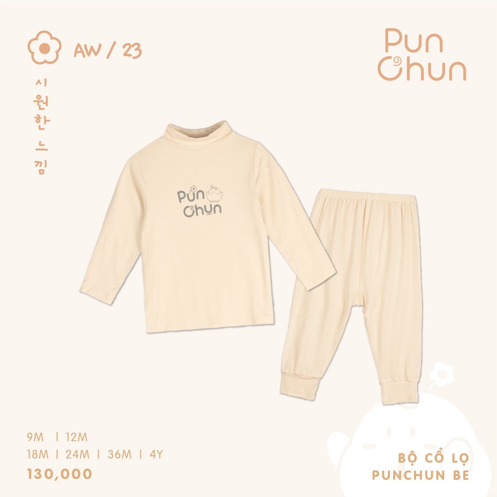 Bộ quần áo giữ nhiệt cổ 3p Punchun chất sợi tre cho bé