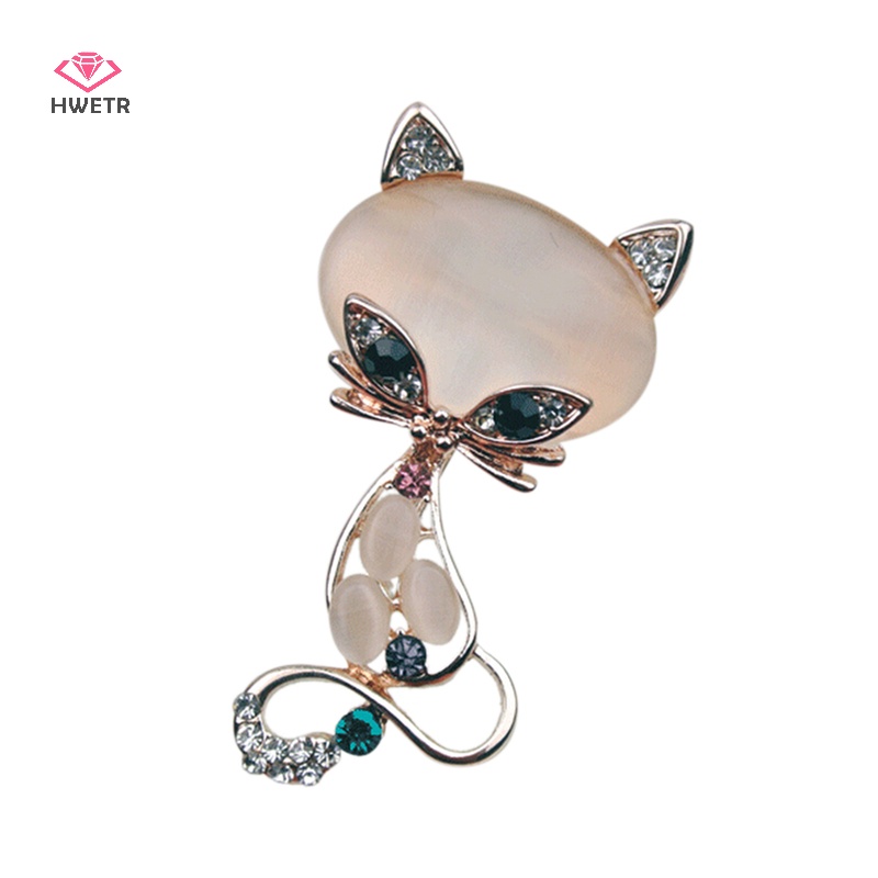 Ghim cài áo HWETR cáo đá opal trang sức nữ thời trang dễ thương