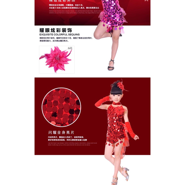 Chân Váy Khiêu Vũ Latin Đính Kim Sa Lấp Lánh Dễ Thương Cho Bé Gái