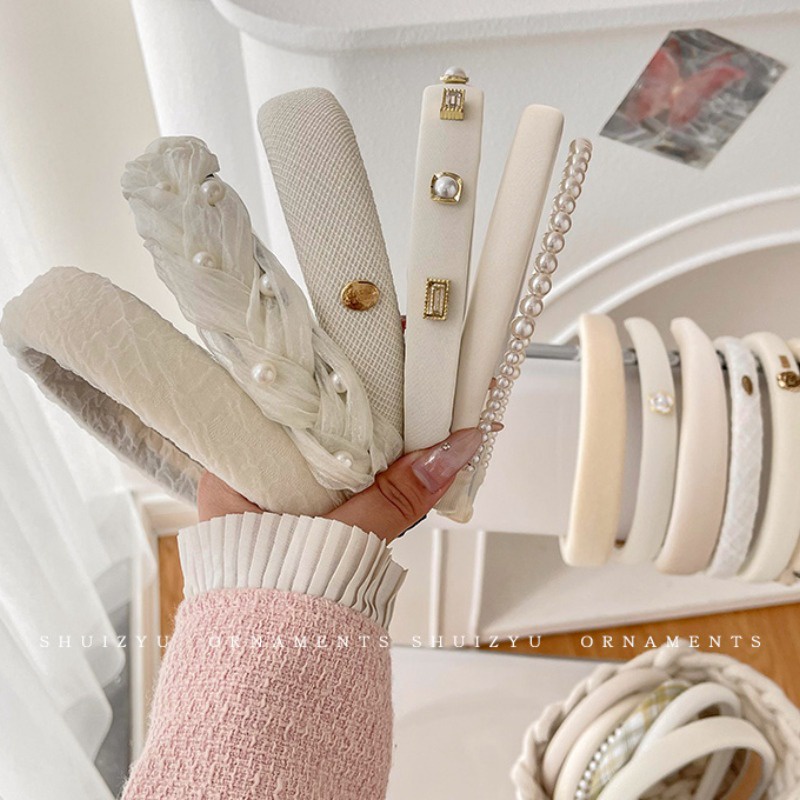 Băng đô màu trắng đơn giản băng đô mới rửa mặt bó tóc băng đô đầu lâu cao của phụ nữ