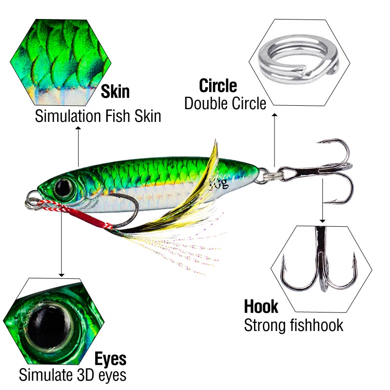 1 cái kim loại jig câu cá lure 7g / 10g / 15g / 20g / 25g / 30g đồ câu cá chìm chậm 8 màu 3d eyes mồi câu cá laser nhân tạo