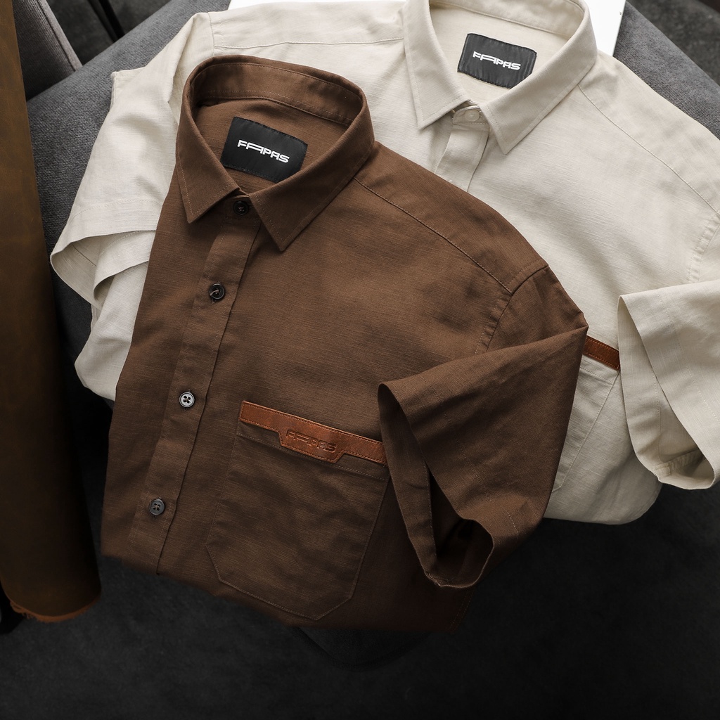 Áo Sơ Mi Tay Ngắn Nam Chất Liệu Linen Phong Cách Vintage Leathe FAPAS