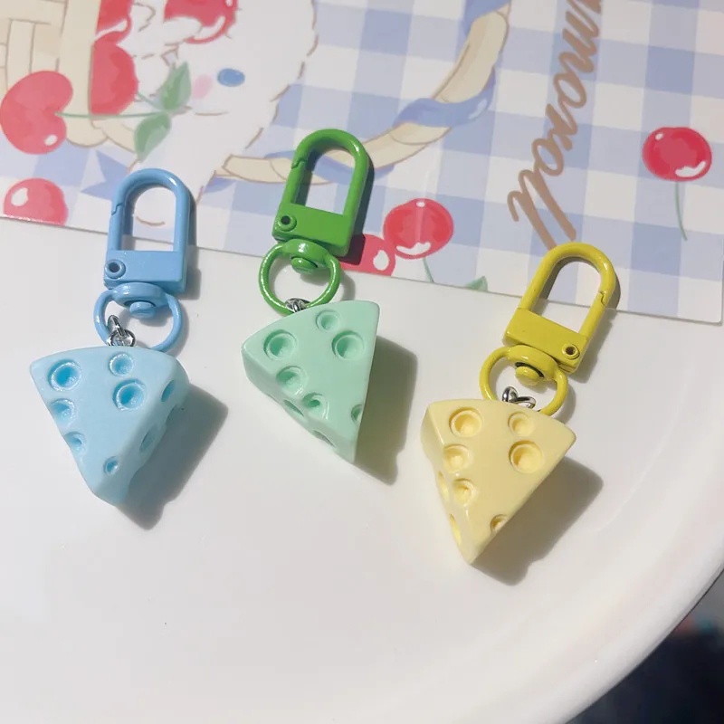 Dễ thương cheese keychain cream cheese block keyring creative headphone case mặt dây chuyền