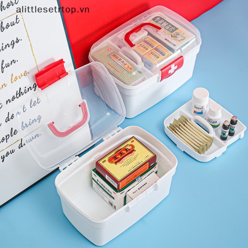 Alittlesetrtop plastic multi-function family emergency box portable first aid kit storage organizer box with handle medicine chest tools.