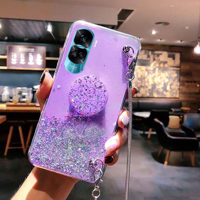 Ốp lưng điện thoại cho honor 90 lite 5g x50i luxury starry sky soft cover với dây đeo cổ dài và giá đỡ