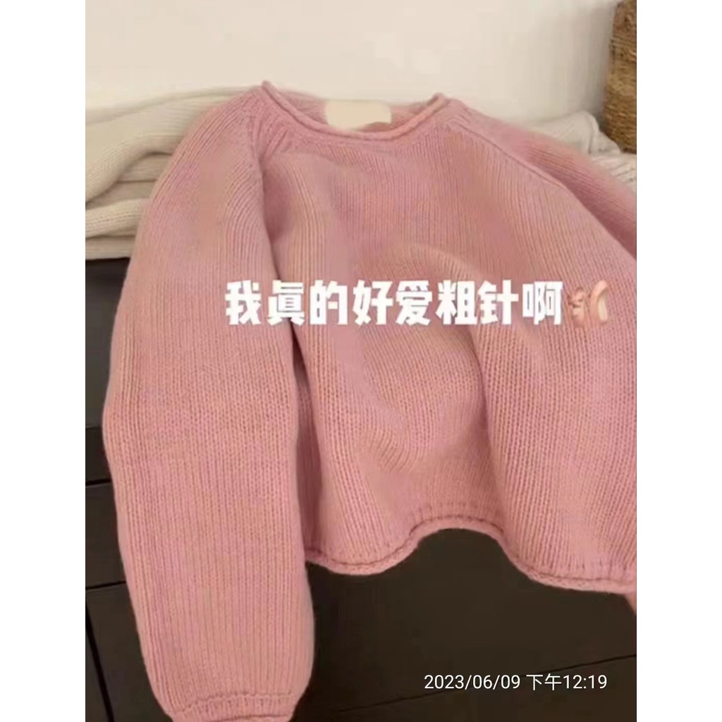 Milk series soft glutinous pullover thick needle rose red sweater round neck lazy base Spring and Autumn New knitted loose top female MC female 3JZ2