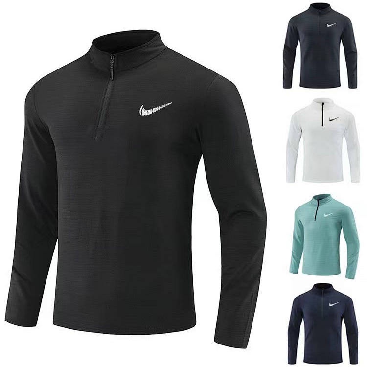 Sports Long-Sleeved T-shirt Men's Running Fitness Football Training Suit Breathable Stand Collar Half Zip Tight Quick-Drying Top IvOw
