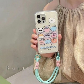 Ốp Điện Thoại Silicone Mềm Chống Sốc In Hình Động Vật Hoạt Hình Có Dây Đeo Cho iPhone14Promax 13 11 12