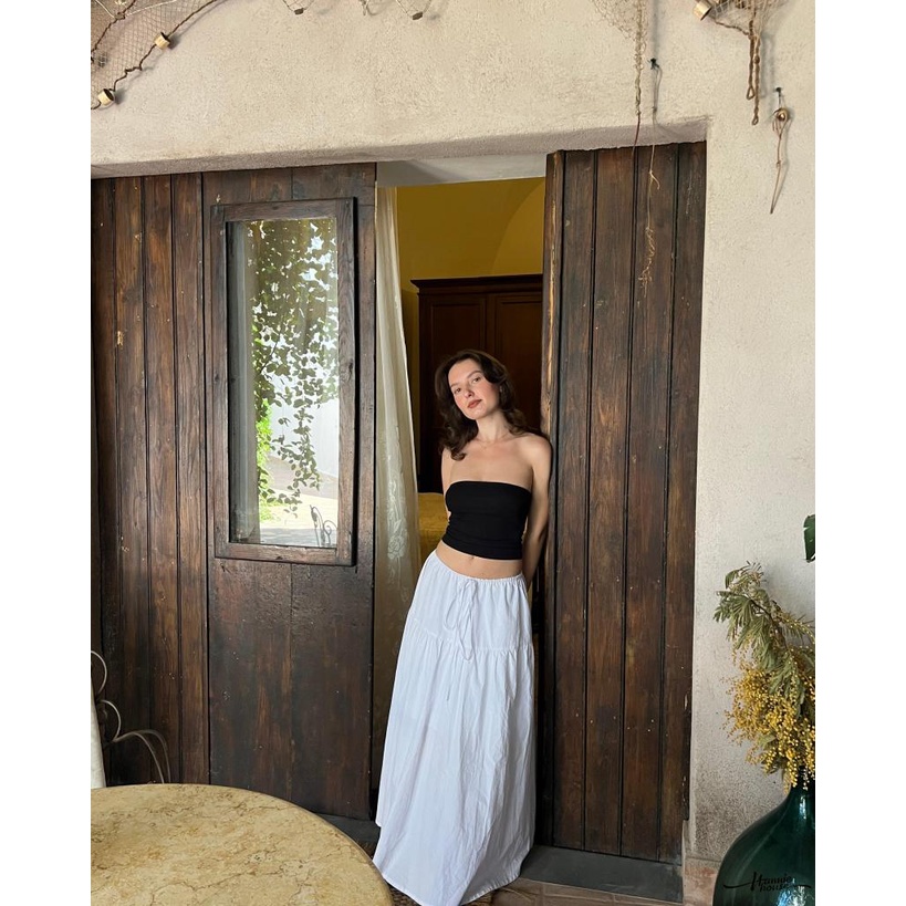 Hannie-women mùa hè dây rút thun lỏng a-line váy