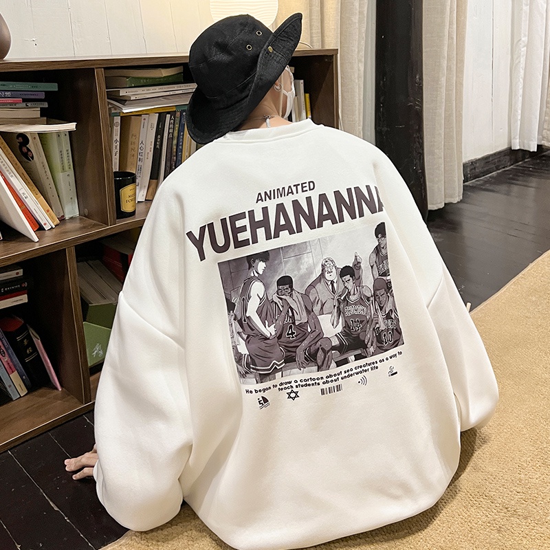 Ifnicefuture 360g spot print dài tay phong cách hip hop cổ tròn áo rời cặp đôi áo len