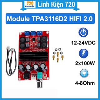 Module khuếch đại âm thanh tpa3116d2 hifi 2.0 2*100w 12-24vdc 4-8 ohms