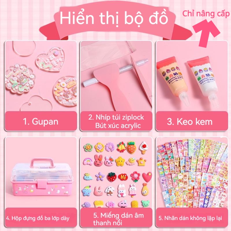 Smartliving  Bộ keo dán thẻ goo, bộ móc khóa hình dán thủ công diy hana, bộ thẻ keo goo siêu dễ thương, hộp lưu trữ 3 lớp đặc biệt cao cấp