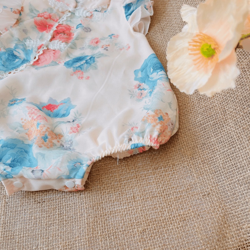 Set Body Sườn Xám Họa Tiết Hoa Kèm Băng Đô Cho Bé Gái Sơ Sinh Đến 2 Tuổi