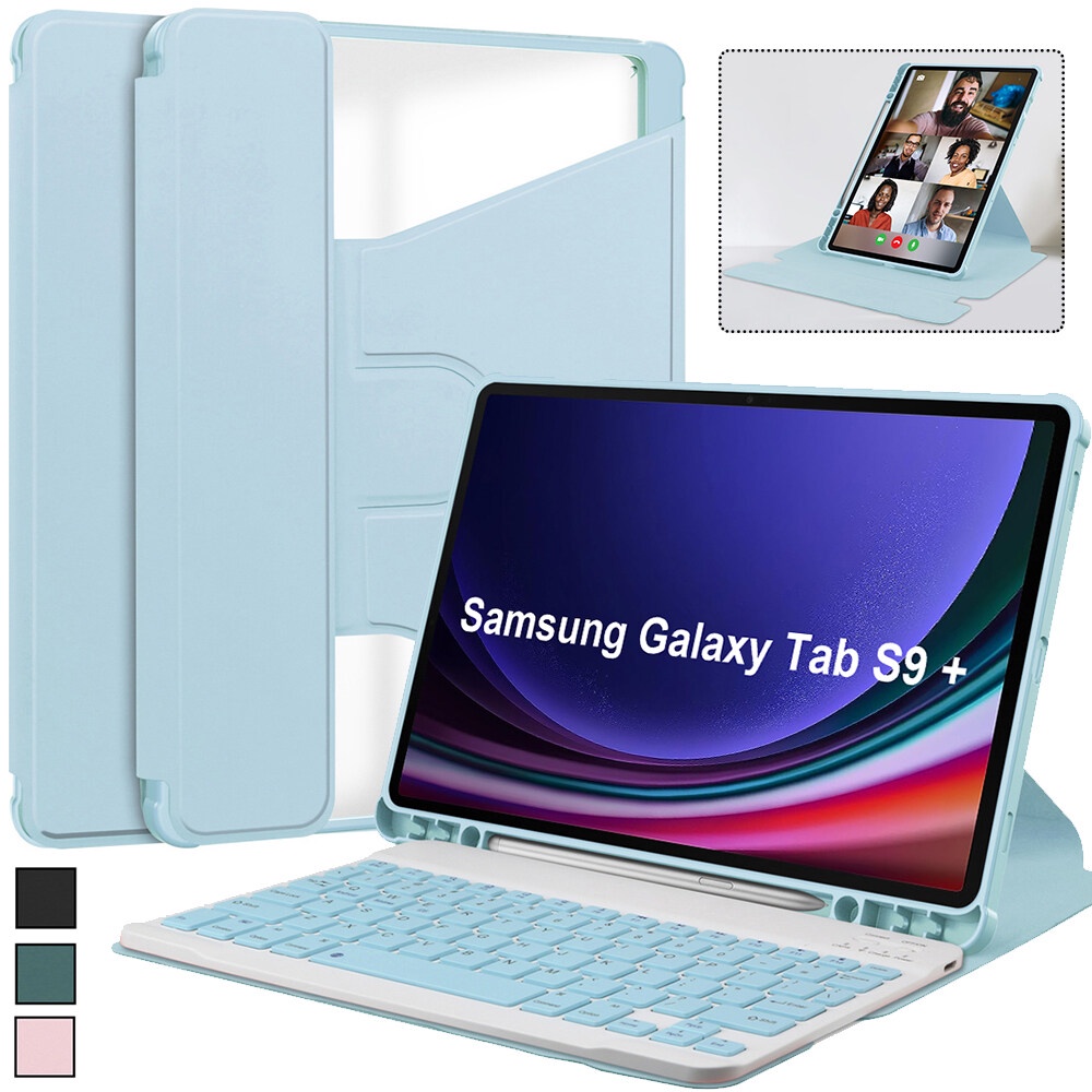Hộp đựng bàn phím có thể xoay 360 cho samsung galaxy tab s9 plus 12,4 inch 2023 với giá đỡ bút, mặt sau cứng trong suốt bàn phím có thể tháo rời thông minh cho tab s9 11 inch 2023
