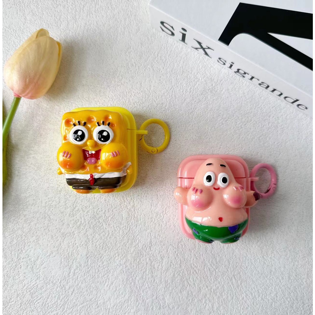 3d dễ thương kích thước lớn phim hoạt hình spongebob màu rắn bóng mềm mại tai nghe bluetooth bao đựng cho airpods 1 2 3 pro pro2 airpods3 protector