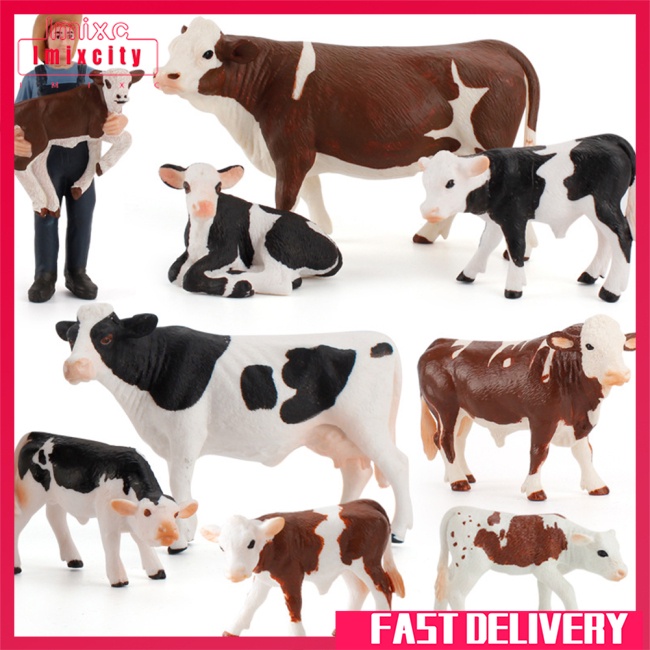Imixcity mô phỏng con bò sữa hình hành động thực tế dễ thương động vật trang trí mô hình cho bộ sưu tập trẻ em