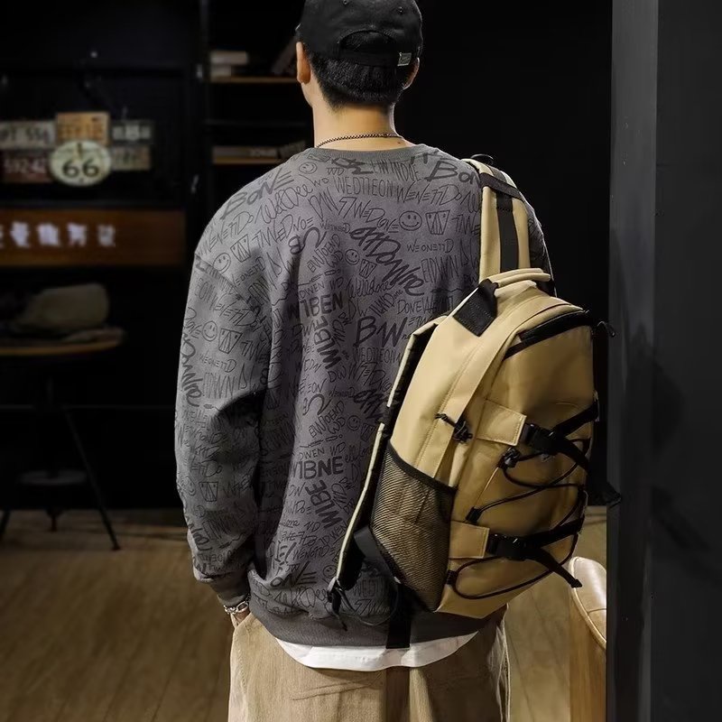 Áo sweatshirt HANLU chất nỉ da lộn dày dặn day tay dáng rộng in chữ cái cho nam