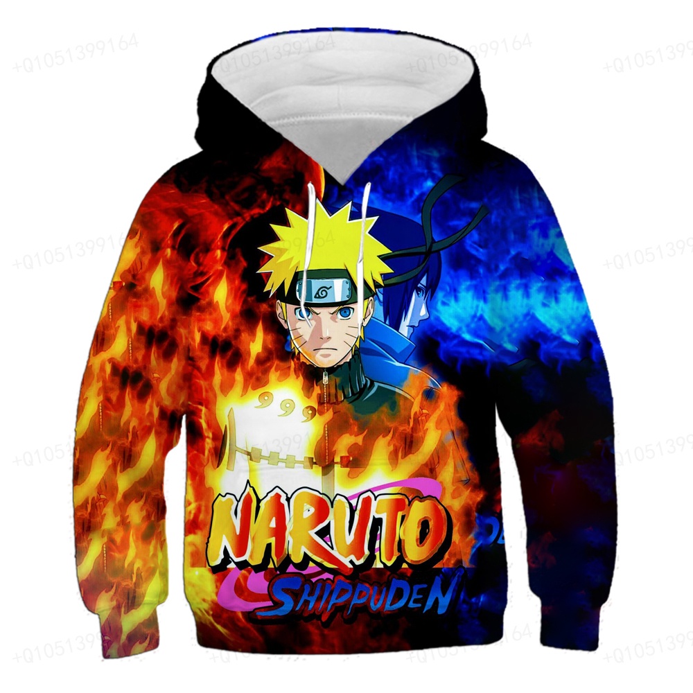 Mùa thu đông xoáy naruto phim hoạt hình hoodie bé trai cô gái áo dài tay áo thường in 3d anime