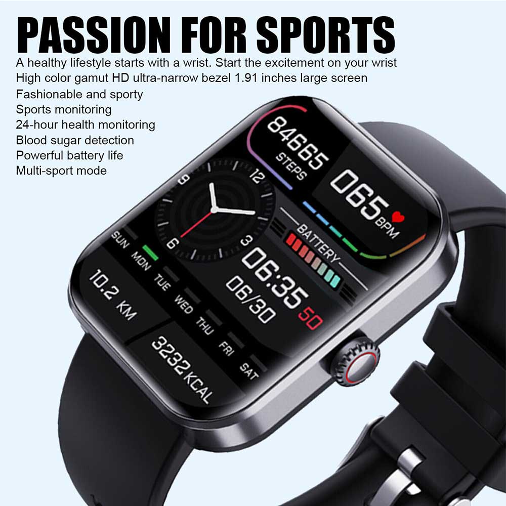 F57L Blood Glucose Sugar Smart Watch Body Temperature ECG HRV Monitor Waterproof
