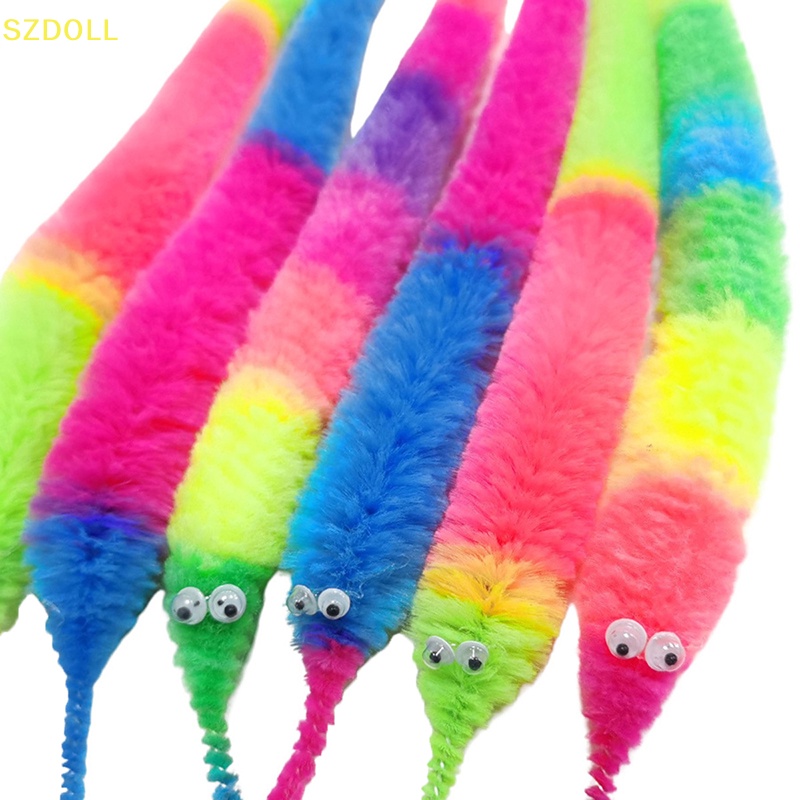 Magic worm prop fuzzy wiggly worm twisty toy caterpillar on a string cat wand trick toy carnival party gift for kids dom